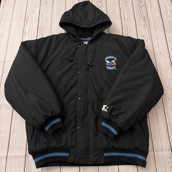 Vintage 90s Charlotte Hornets Starter Jacket Full Zip Embroidered Coat Size XL - Picture 2 of 11